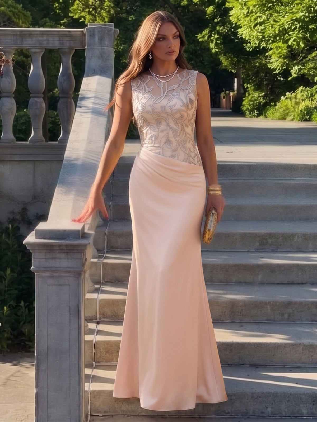 Jewel Mermaid Floor Length Lace Applique Evening Dresses