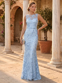 Jewel Mermaid Floor Length Jacquard Evening Dresses