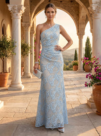 One Shoulder Mermaid Floor Length Jacquard Evening Dresses Long