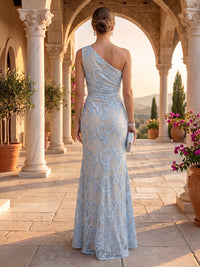 One Shoulder Mermaid Floor Length Jacquard Evening Dresses Long