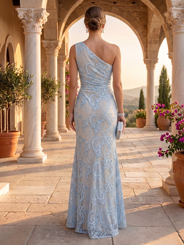 One Shoulder Mermaid Floor Length Jacquard Evening Dresses Long