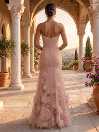 Strapless Mermaid Floor Length 3D Flower Evening Dresses