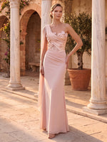 One Shoulder Mermaid Floor Length 3D Flower Evening Dresses