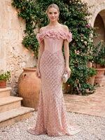Off the Shoulder Mermaid Satin Corset Sleeveless Long Evening Dresses