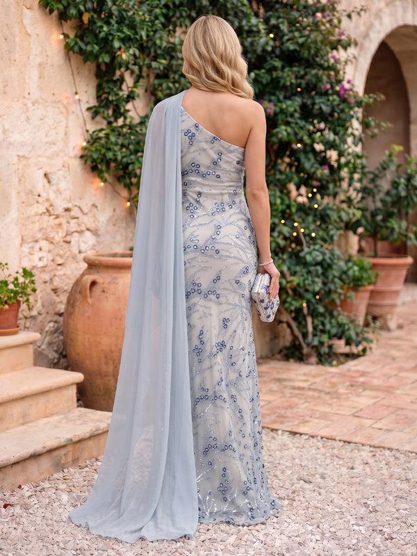 One Shoulder Mermaid Sequin Sleeveless Long Evening Dresses