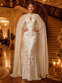 Jewel Chiffon Mermaid Sleeveless Sequin Long Evening Dresses