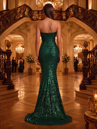 Strapless Sequin Mermaid Sleeveless Floor Length Long Evening Dresses