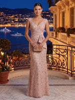 V Neck Mermaid Satin Sleeveless Rhinestone Long Evening Dresses