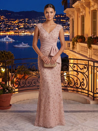 V Neck Mermaid Satin Sleeveless Rhinestone Long Evening Dresses