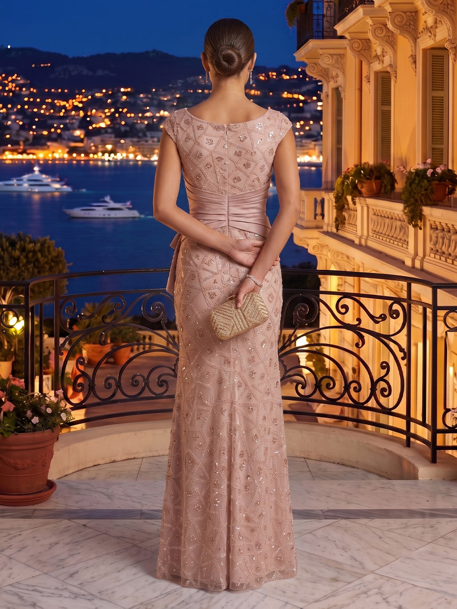 V Neck Mermaid Satin Sleeveless Rhinestone Long Evening Dresses