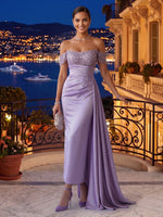 Off the Shoulder Mermaid Satin Sleeveless Rhinestone Evening Dresses