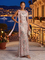 Scoop Neck Satin Mermaid Sleeveless Sequin Long Evening Dresses