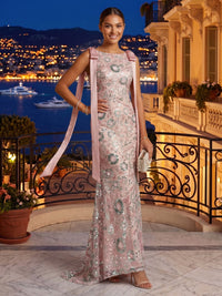 Scoop Neck Satin Mermaid Sleeveless Sequin Long Evening Dresses