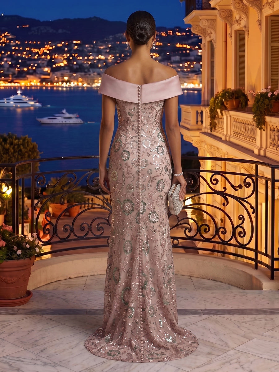 Off the Shoulder Mermaid Sequin Sleeveless Long Evening Dresses