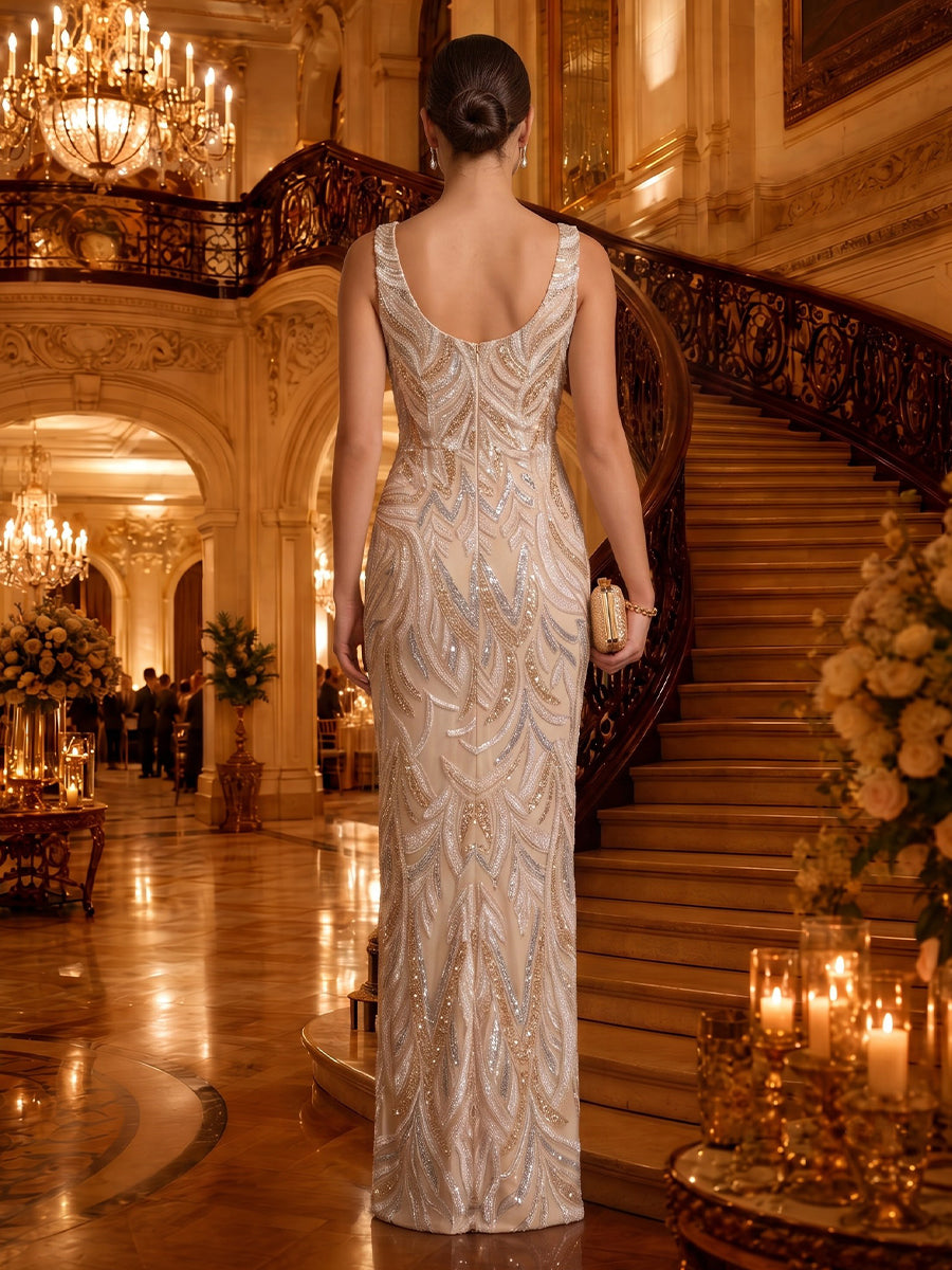 Sequin Sheath/Mermaid Floor Length Evening Dresses with Slit