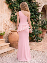 Satin Sheath/Mermaid One Shoulder Floor Length Ruffle Evening Dresses