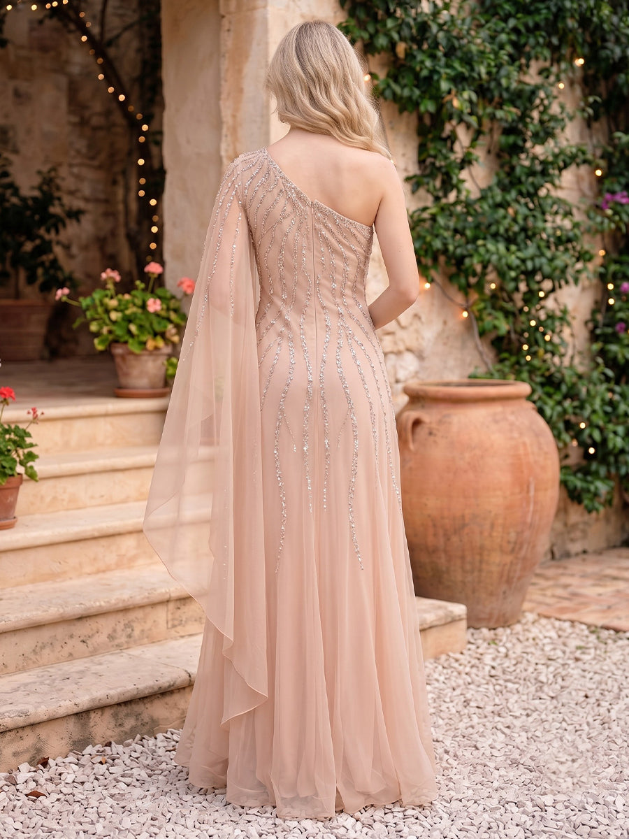 Sequin Sheath/Mermaid One Shoulder Long Sleeves Evening Dresses