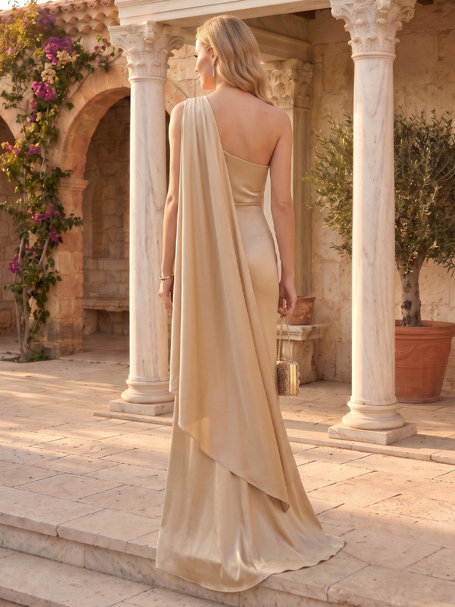 Satin One Shoulder Sheath/Mermaid Floor Length Evening Dresses