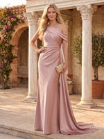 Satin One Shoulder Sheath/Mermaid Long Evening Dresses with Train