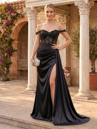 Lace Off the Shoulder Mermaid Floor Length Evening Dresses with Train