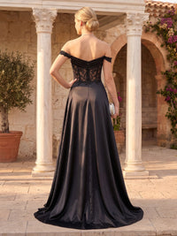 Lace Off the Shoulder Mermaid Floor Length Evening Dresses with Train