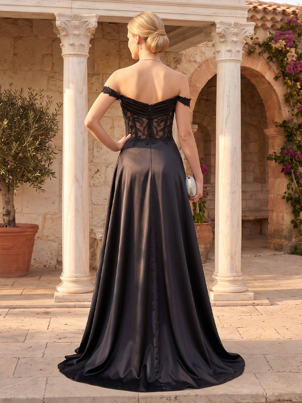 Lace Off the Shoulder Mermaid Floor Length Evening Dresses with Train