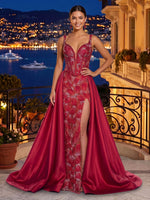 Sequin Long V Neck Mermaid Corset Evening Dresses with Train