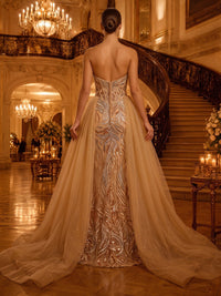 Sequin Strapless Long Mermaid Corset Evening Dresses with Train
