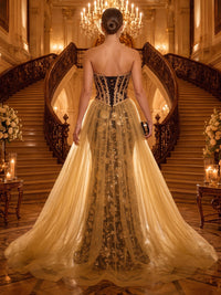 Strapless Sequin Long Mermaid Corset Evening Dresses with Train