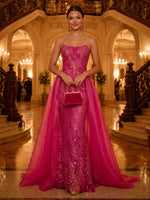 Strapless Sheath/Mermaid Sequin Floor Length Evening Dresses with Train