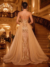 Halter Sheath/Mermaid Sequin Floor Length Evening Dresses with Train