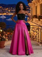 Strapless Satin Sheath/Mermaid Evening Dresses with Slit