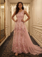 One Shoulder A Line 3D Flowers Lace Appliques Evening Dresses