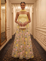 Strapless A Line Jacquard Long Evening Dresses with Scarf
