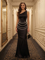 One Shoulder Satin Sheath/Mermaid Long Evening Dresses