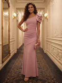 One Shoulder Satin Sheath/Mermaid Ruched Long Evening Dresses