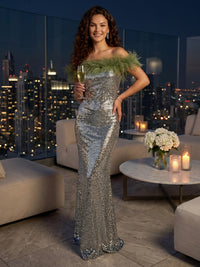 Strapless Sequin Mermaid Sleeveless Floor Length Evening Dresses