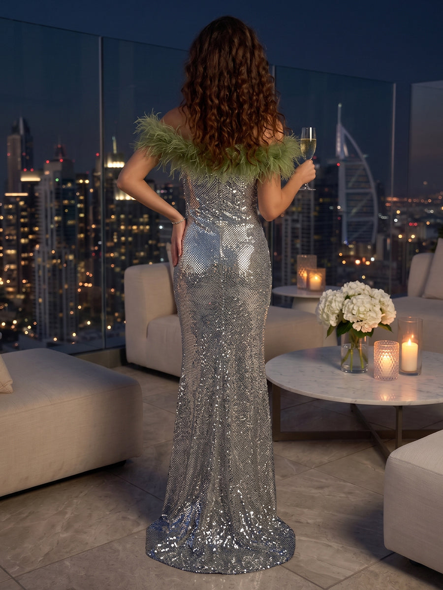 Strapless Sequin Mermaid Sleeveless Floor Length Evening Dresses