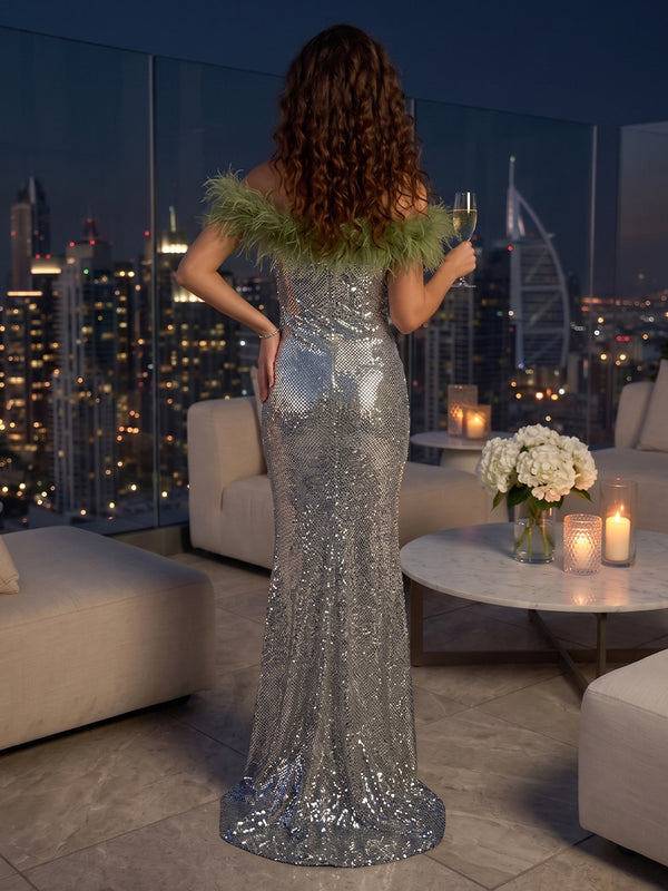 Strapless Sequin Mermaid Sleeveless Floor Length Evening Dresses