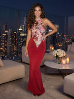 High Neck Satin Mermaid Sleeveless Floor Length Evening Dresses