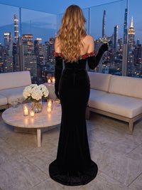 Off the Shoulder Velvet Mermaid Floor Length Long Evening Dresses