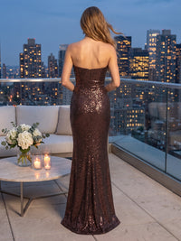 Strapless Sequin Mermaid 3D Flowers Floor Length Evening Dresses
