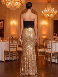 Strapless Mermaid Sequin Sleeveless Long Evening Dresses