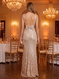 Square Neck Mermaid Sequin Sleeveless Long Evening Dresses