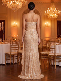 Strapless Sequin Mermaid Sleeveless Floor Length Long Evening Dresses