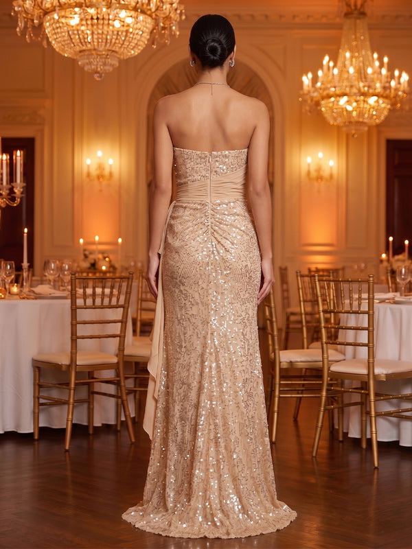 Strapless Sequin Mermaid Sleeveless Floor Length Long Evening Dresses