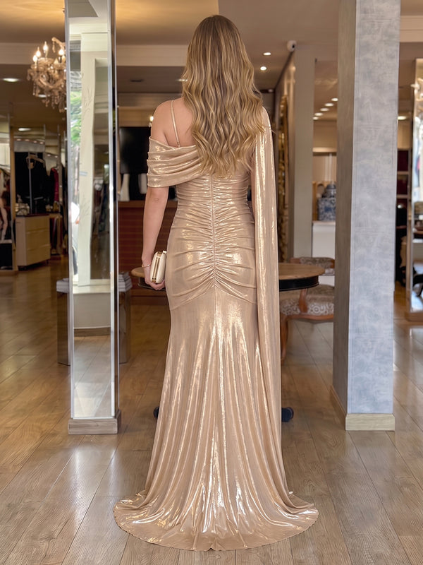 Satin Metallic Mermaid Sweetheart Sleeveless Long Evening Dresses
