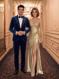 Sequin Mermaid Sweetheart Sleeveless Long Evening Dresses with Slit