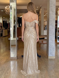 One Shoulder A Line Metallic Satin Evening Dresses with Slit