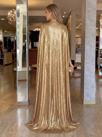High Neck Metallic Satin Mermaid Floor Length Evening Dresses with Cape